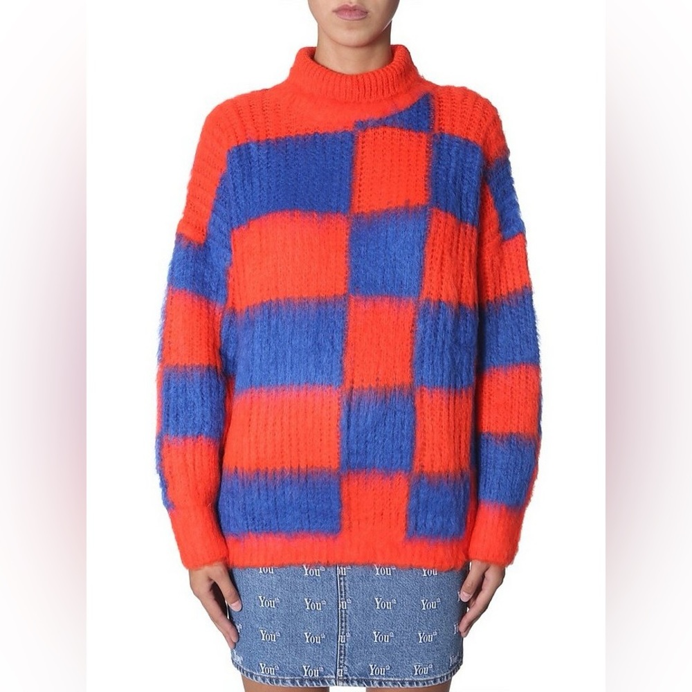 MSGM Red Blue Crew Neck Oversized Sweater Size M